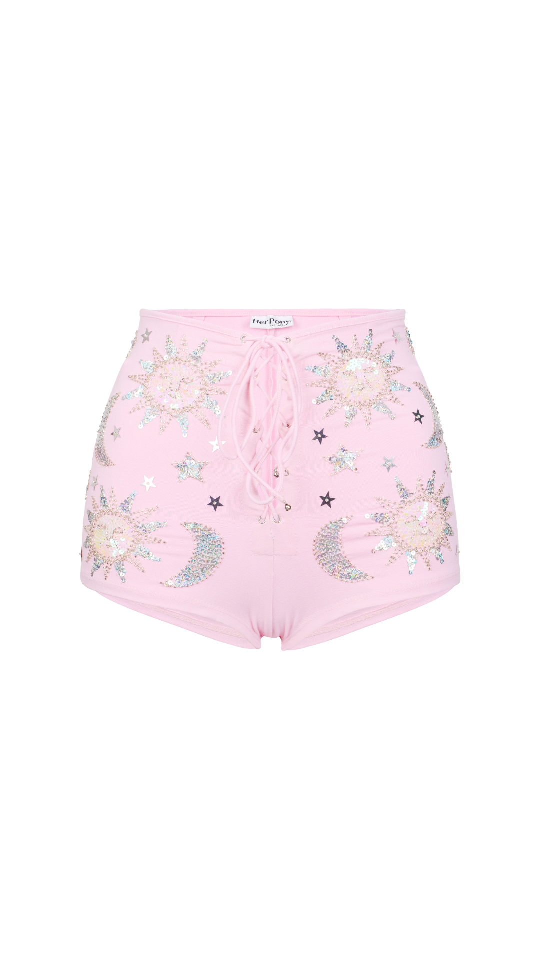 STELLA SEQUIN SPARKLE HOT PANT SHORTS - ROSA/SILVER