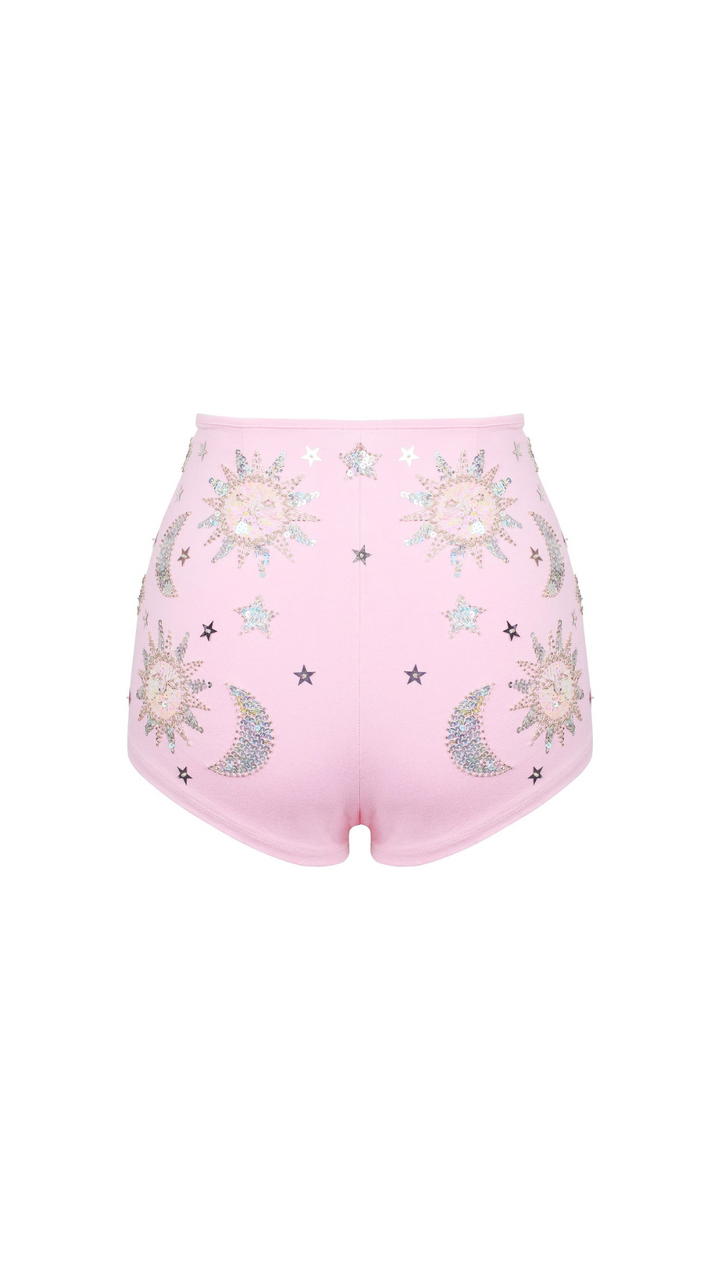 STELLA SEQUIN SPARKLE HOT PANT SHORTS - ROSA/SILVER