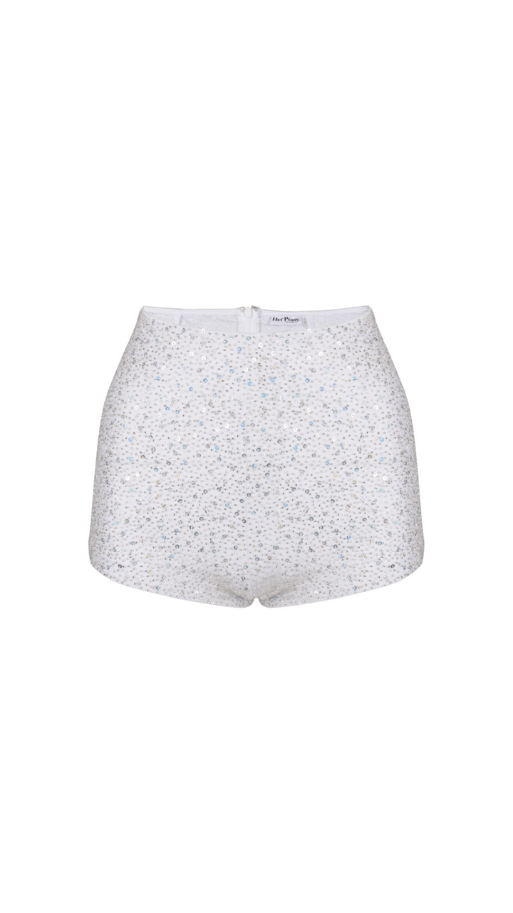 AMETHYST BEADED SPARKLE SHORTS - WHITE - Her Pony