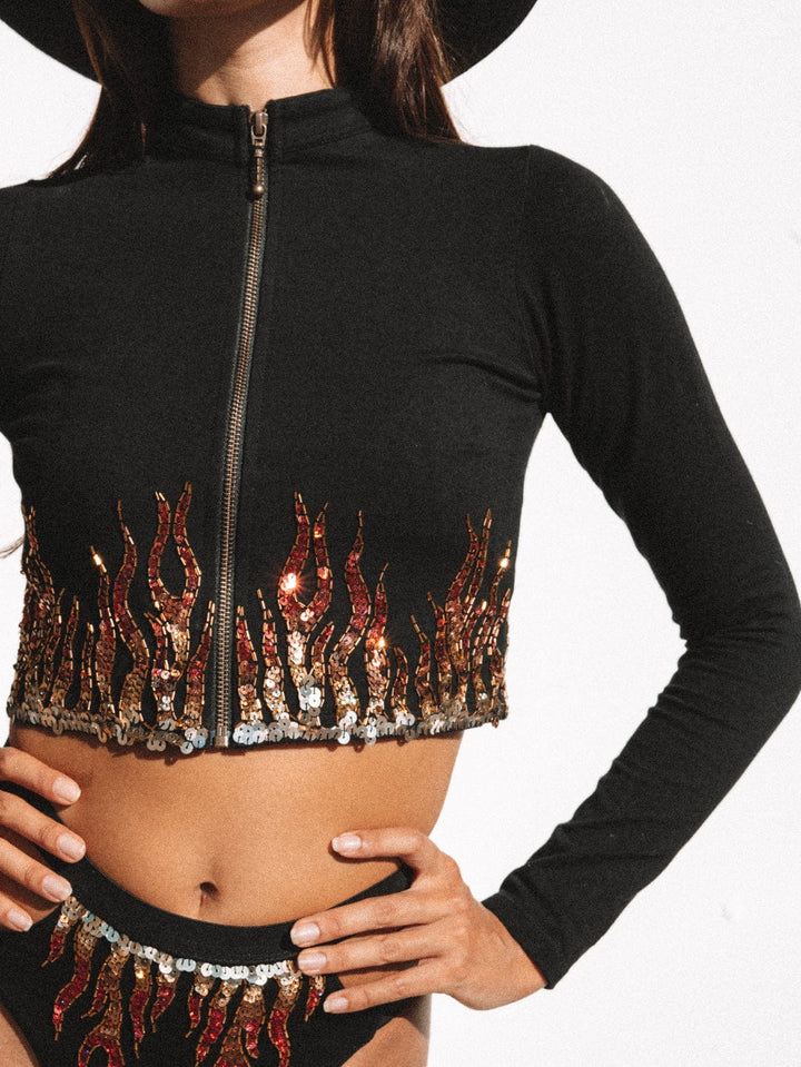 BLAZE SEQUIN SPARKLE CROPPED JACKET - BLACK - Her Pony