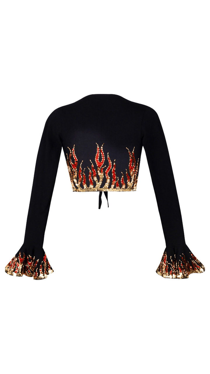 BLAZE SEQUIN SPARKLE LONG SLEEVE MINI CROP - Her Pony