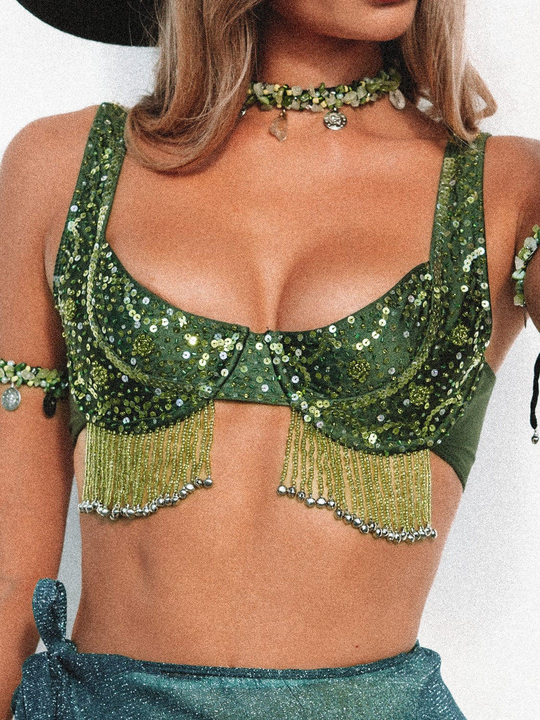 EDEN TASSLE SHIMMY BRA - GREEN - Her Pony