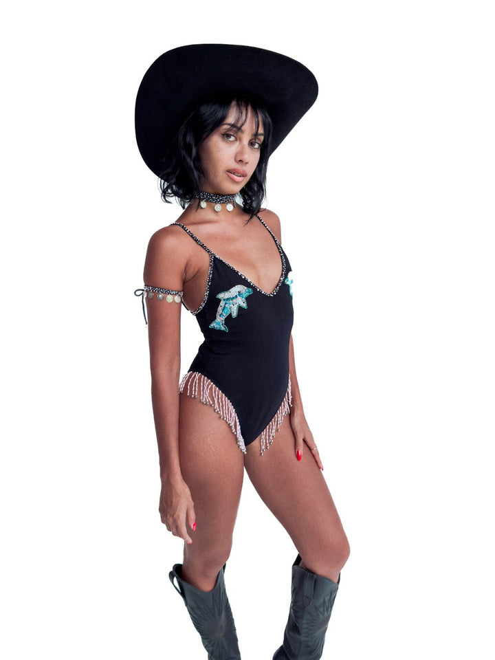 MADE TO ORDER / LUMERIA DOLPHIN BODYSUIT - BLACK - Her Pony