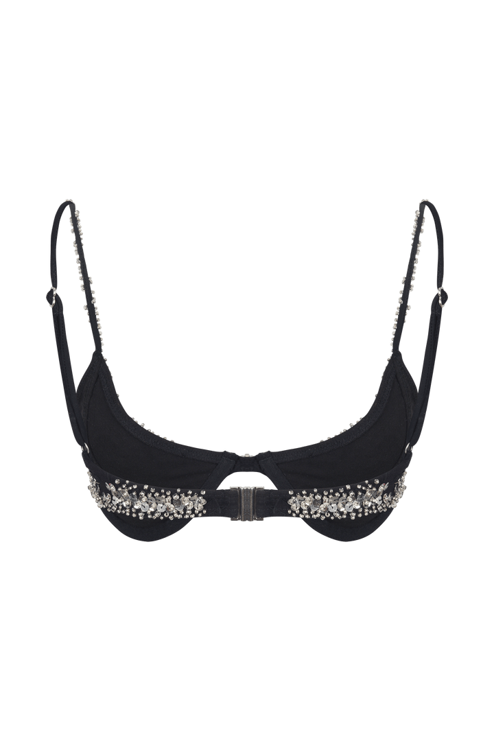 MADE TO ORDER / MERCURY SILVER SPARKLE BRA - BLACK/SILVER - Her Pony