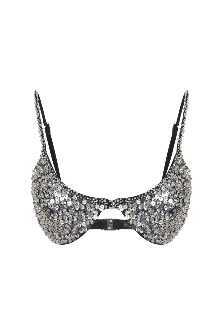 MADE TO ORDER / MERCURY SILVER SPARKLE BRA - BLACK/SILVER - Her Pony