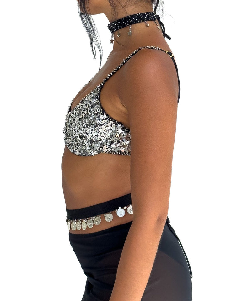 MADE TO ORDER / MERCURY SILVER SPARKLE BRA - BLACK/SILVER - Her Pony