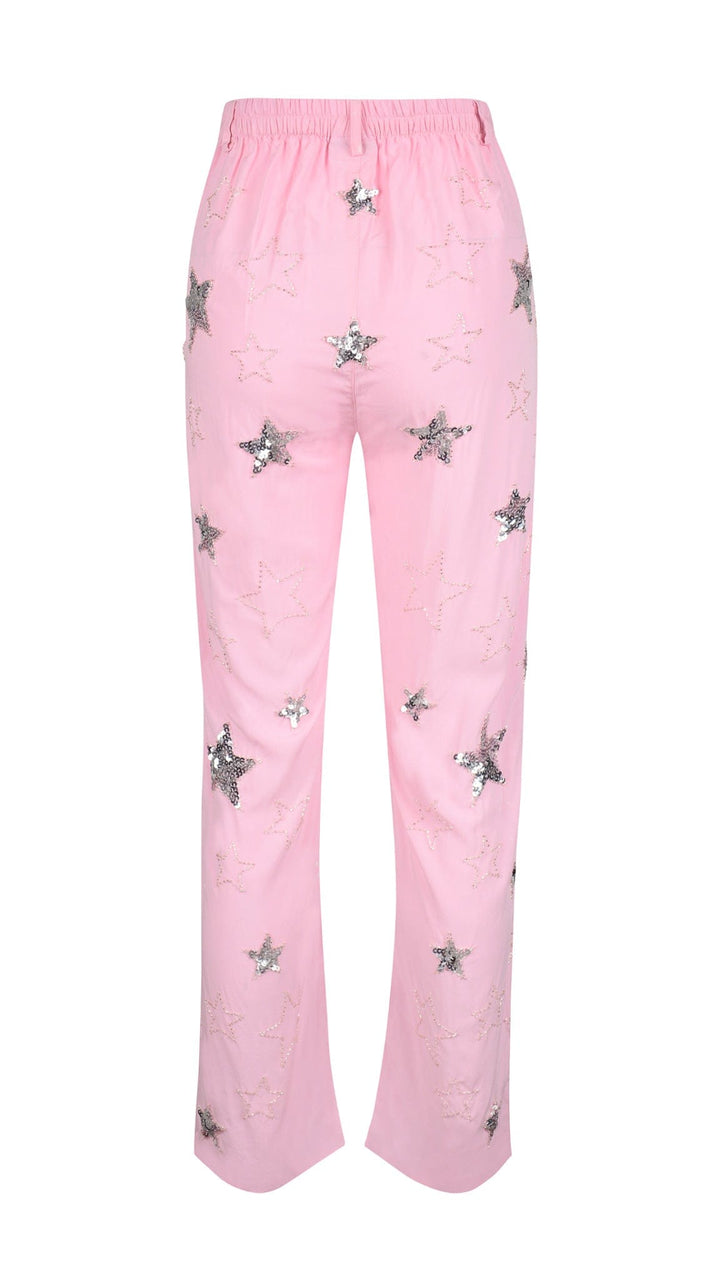 MADE TO ORDER / PHOENIX SEQUIN STAR UNISEX PANTS - PINK/SILVER - Her Pony