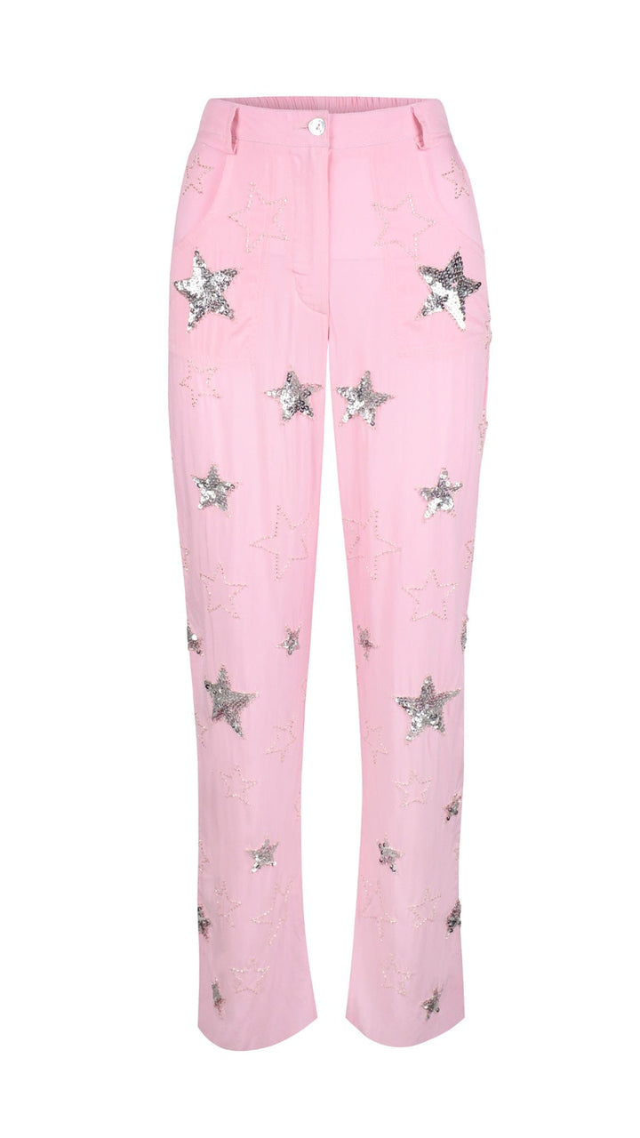 MADE TO ORDER / PHOENIX SEQUIN STAR UNISEX PANTS - PINK/SILVER - Her Pony