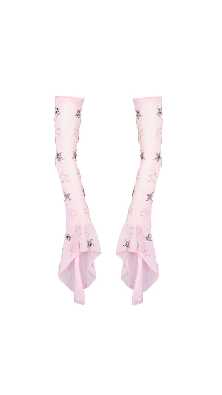 MADE TO ORDER / PHOENIX SPARKLE STAR ARM WARMERS - PINK/SILVER - Her Pony