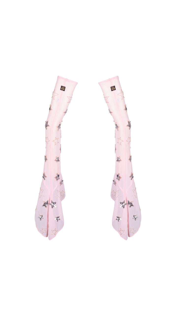 MADE TO ORDER / PHOENIX SPARKLE STAR ARM WARMERS - PINK/SILVER - Her Pony