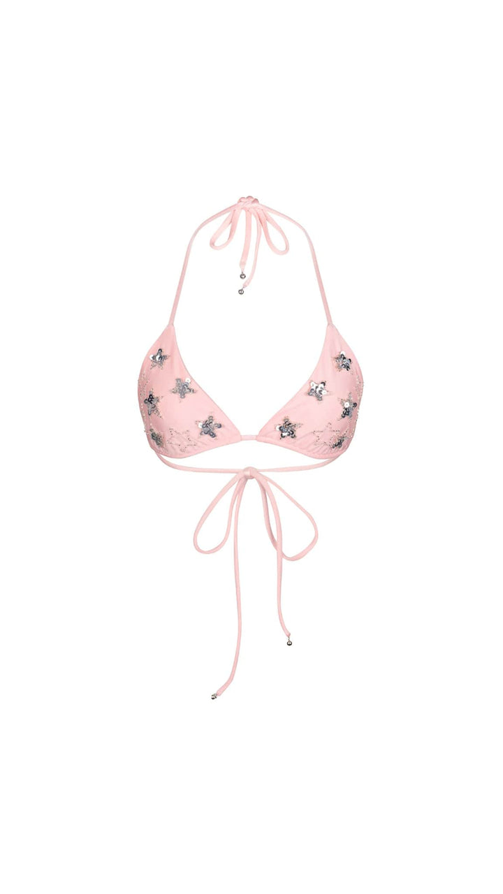 MADE TO ORDER / PHOENIX SPARKLE STAR BIKINI BRA - PINK/SILVER - Her Pony