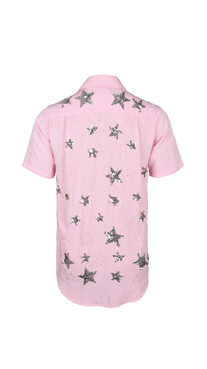 MADE TO ORDER / PHOENIX SPARKLE STAR MENS SHIRT - PINK/SILVER - Her Pony