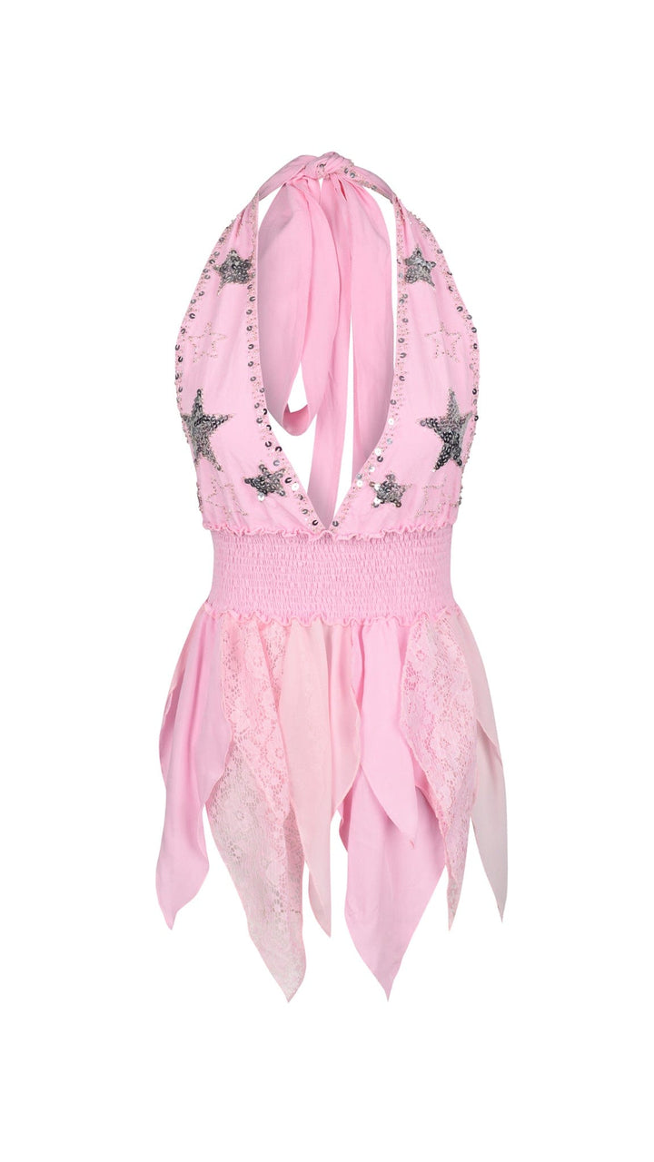 MADE TO ORDER / PHOENIX SPARKLE STAR PIXIE MINI DRESS - PINK/SILVER - Her Pony