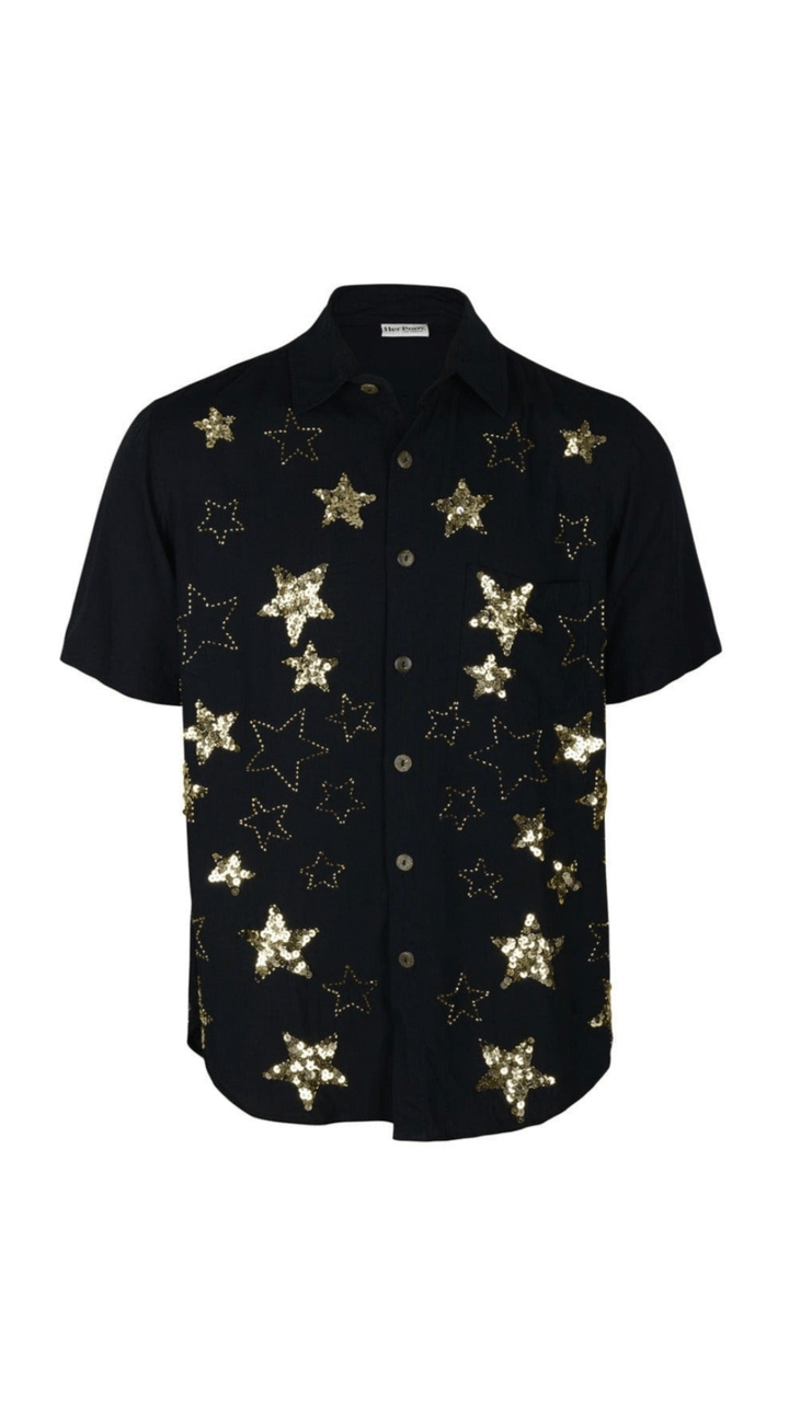 PHOENIX SEQUIN STAR MENS SHIRT - BLACK/GOLD - Her Pony