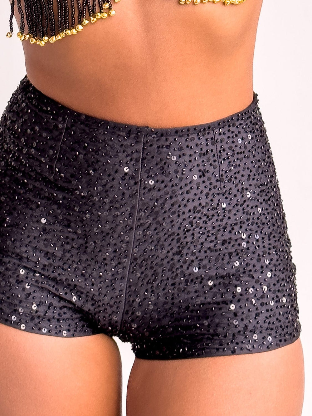 PRE-ORDER / AMETHYST BEADED SPARKLE SHORTS - BLACK - Her Pony