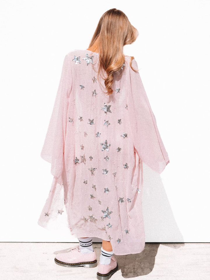 PRE-ORDER / PHOENIX SEQUIN STAR KIMONO LONG - PINK/SILVER - Her Pony