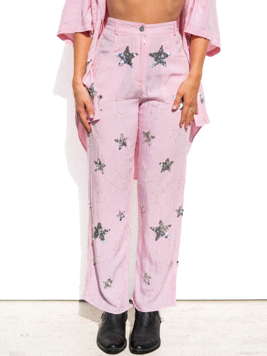 [size] MADE TO ORDER / PHOENIX SEQUIN STAR MENS PANTS - PINK/SILVER - Her Pony