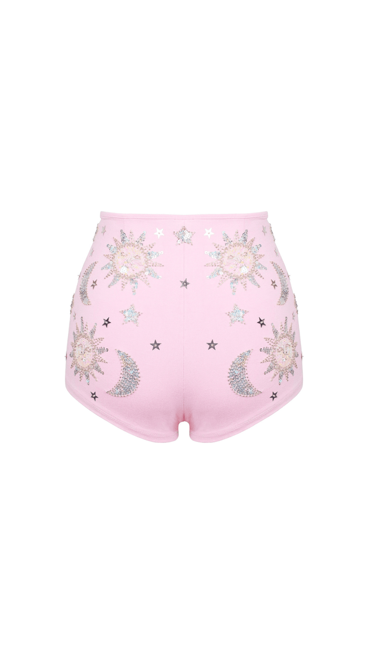 STELLA SEQUIN SPARKLE HOT PANT SHORTS - PINK/SILVER - Her Pony