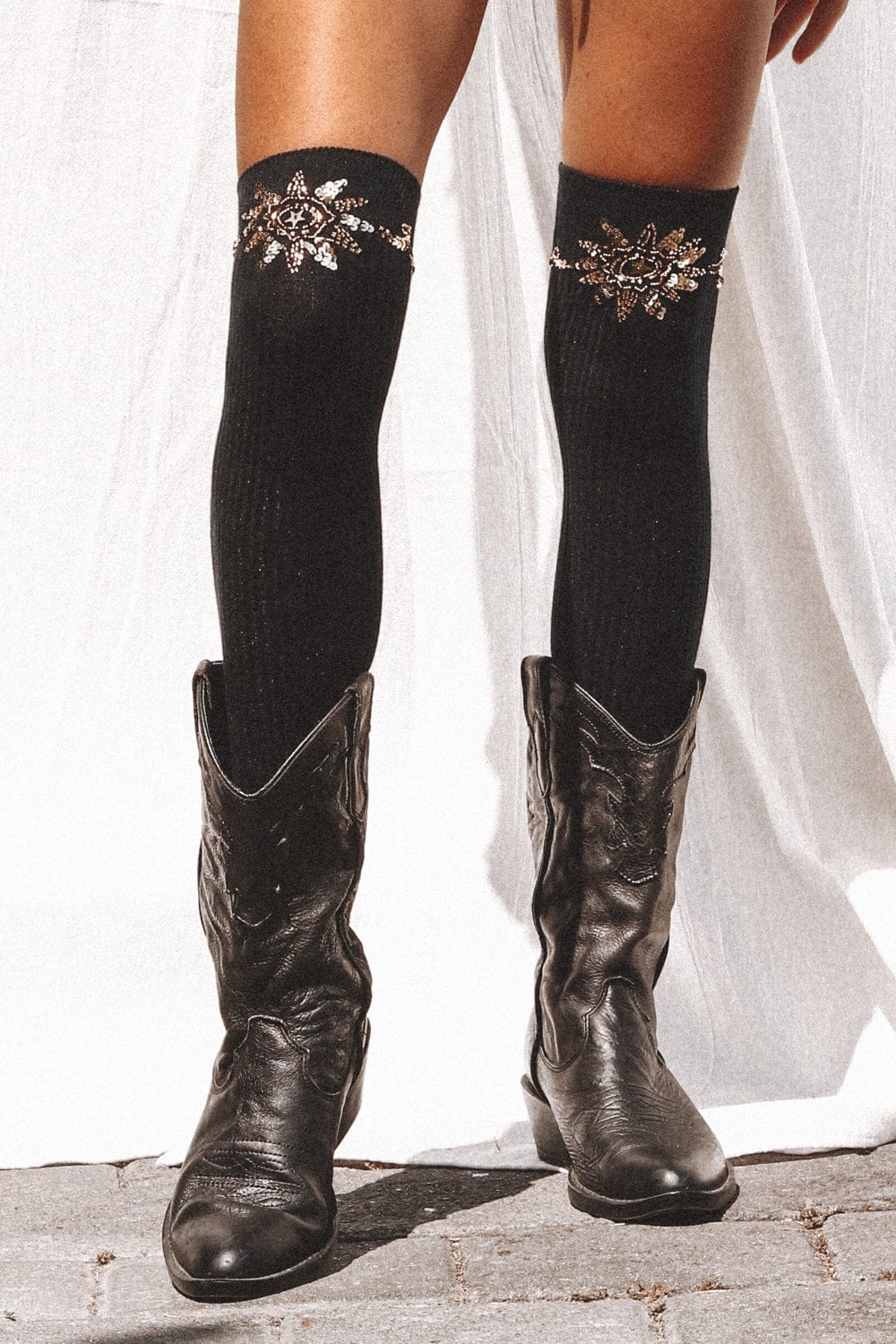 PRE-SALE / CASSIDY BEADED THIGH HIGH SOCKS - WESTERN STAR - Her Pony