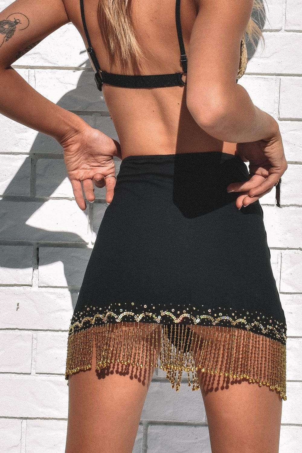 PRE-SALE / GOLD EMBELLISHED SHIMMY MINI SKIRT - Her Pony