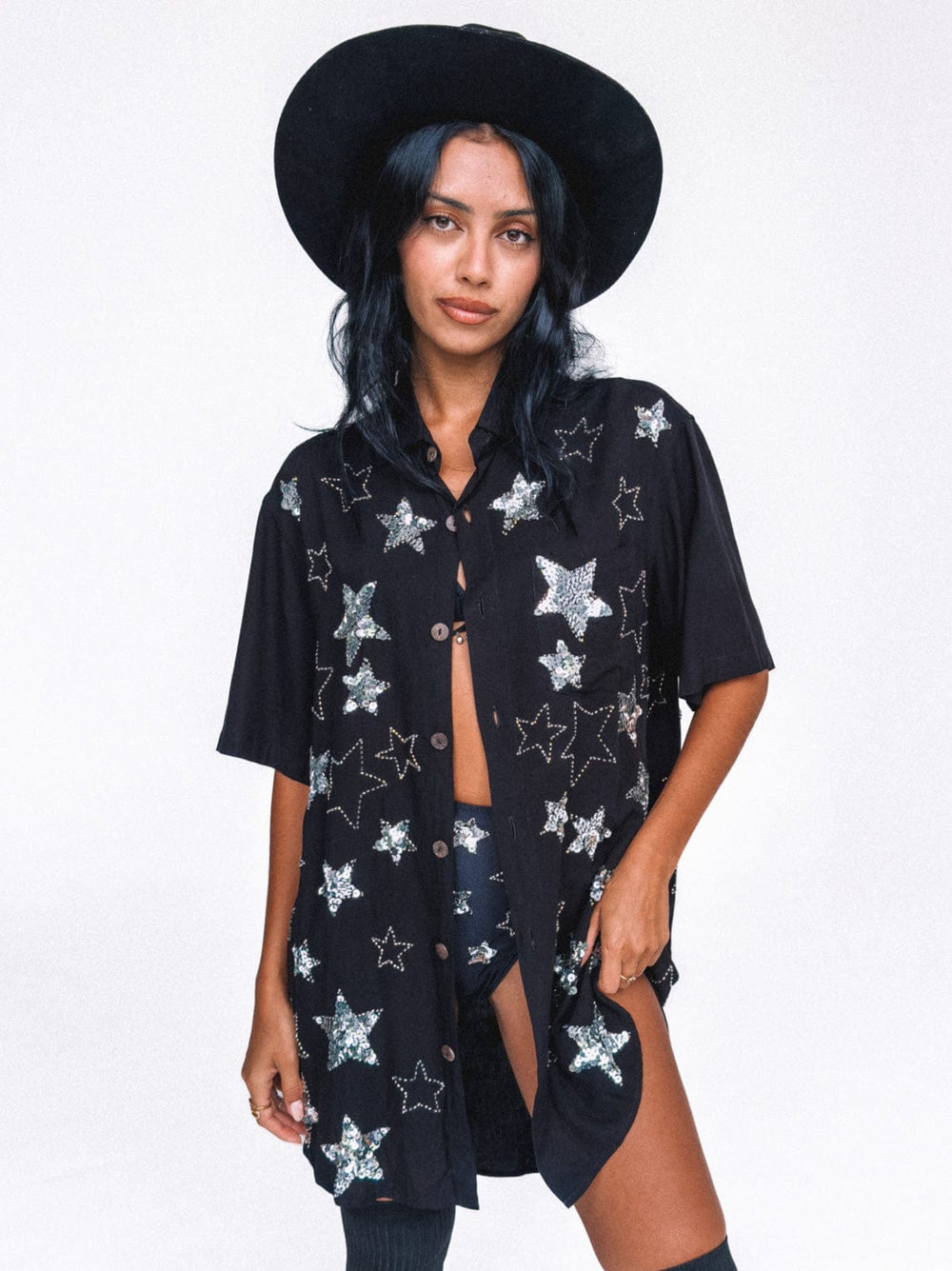 PRE-SALE / PHOENIX SEQUIN STAR MENS SHIRT - BLACK - Her Pony